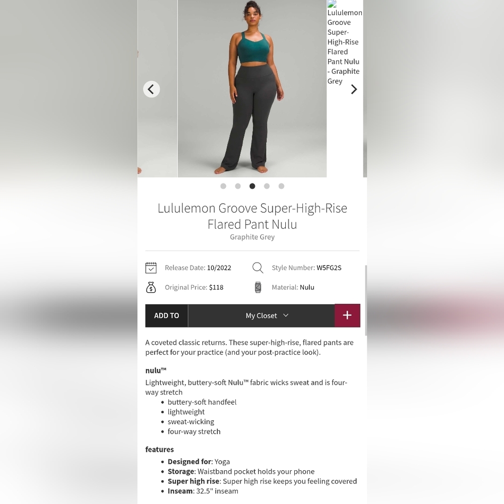 Lululemon Groove Super-HR Flared Pant Nulu, Size 12 - Picture 5 of 8